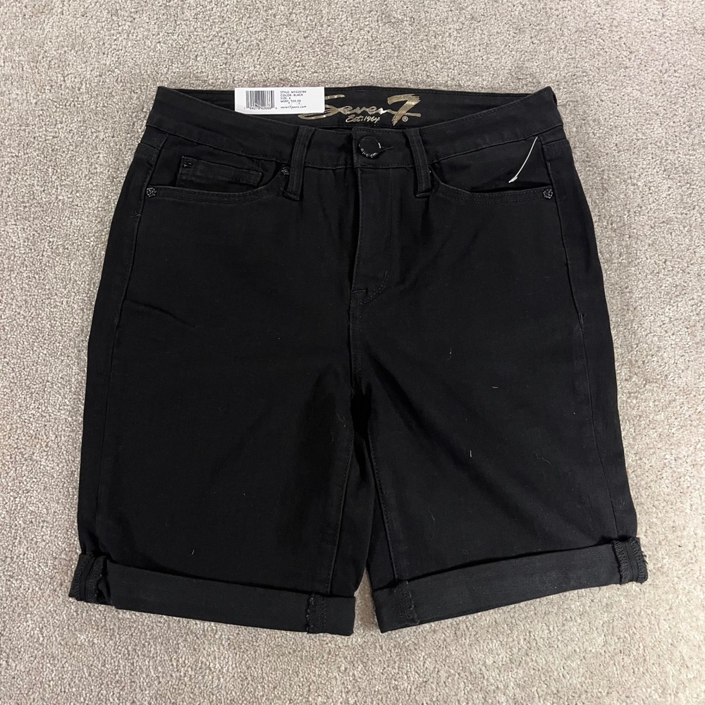 Seven7 Sunset Bermuda Shorts‎ Womens 6 Black Cuffed Stretch Denim Streetwear